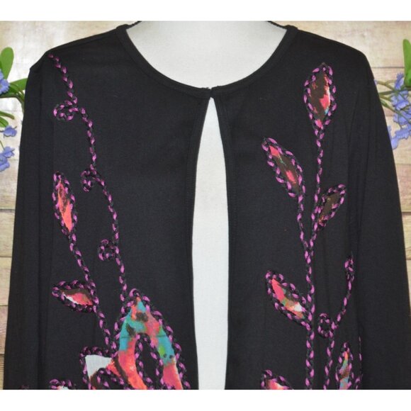 Women's Ulla Popken 16/18 Black Braid Embroidered Jacket Floral Boho Art to Wear - Picture 2 of 9